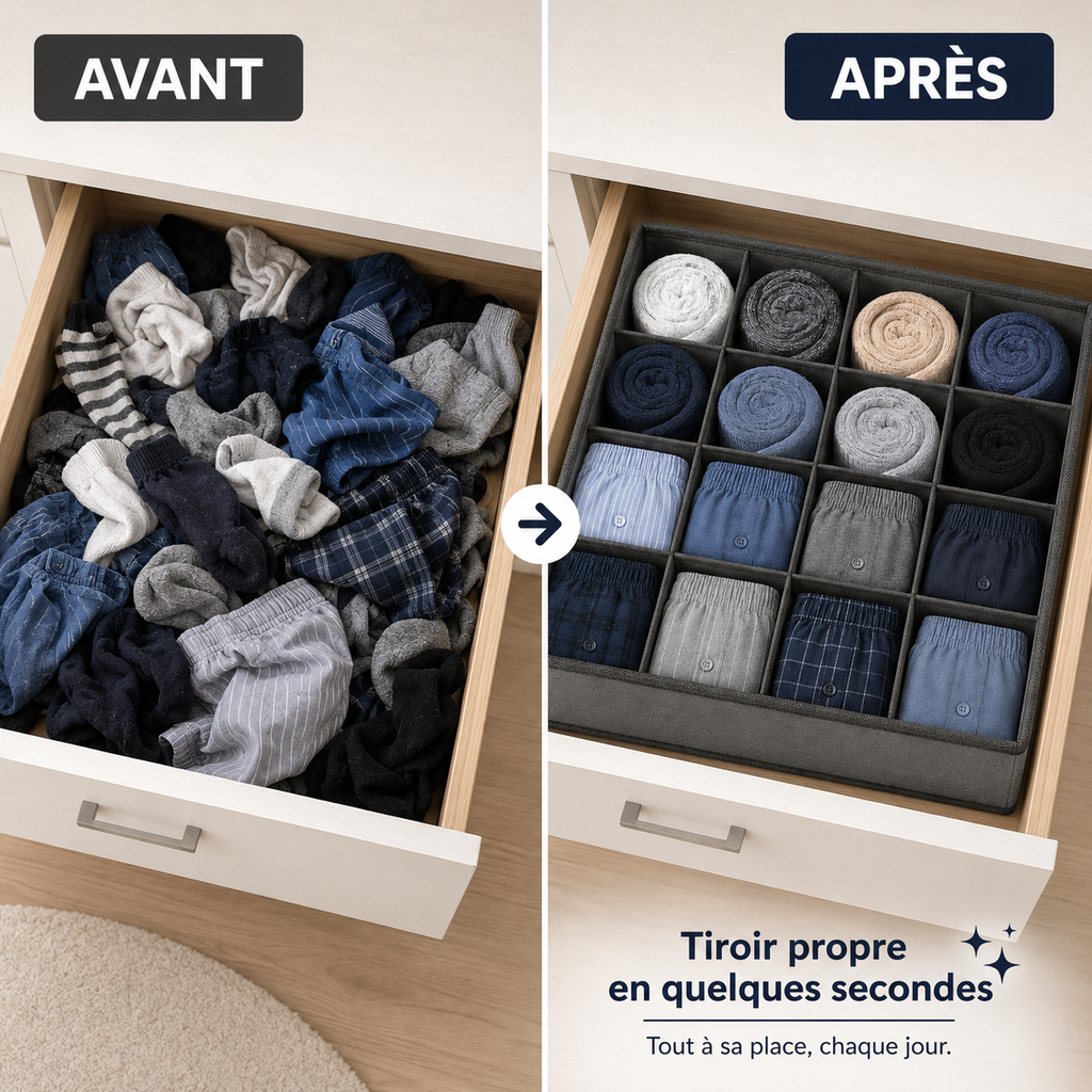 Organisateur de tiroir pour caleçons et chaussettes