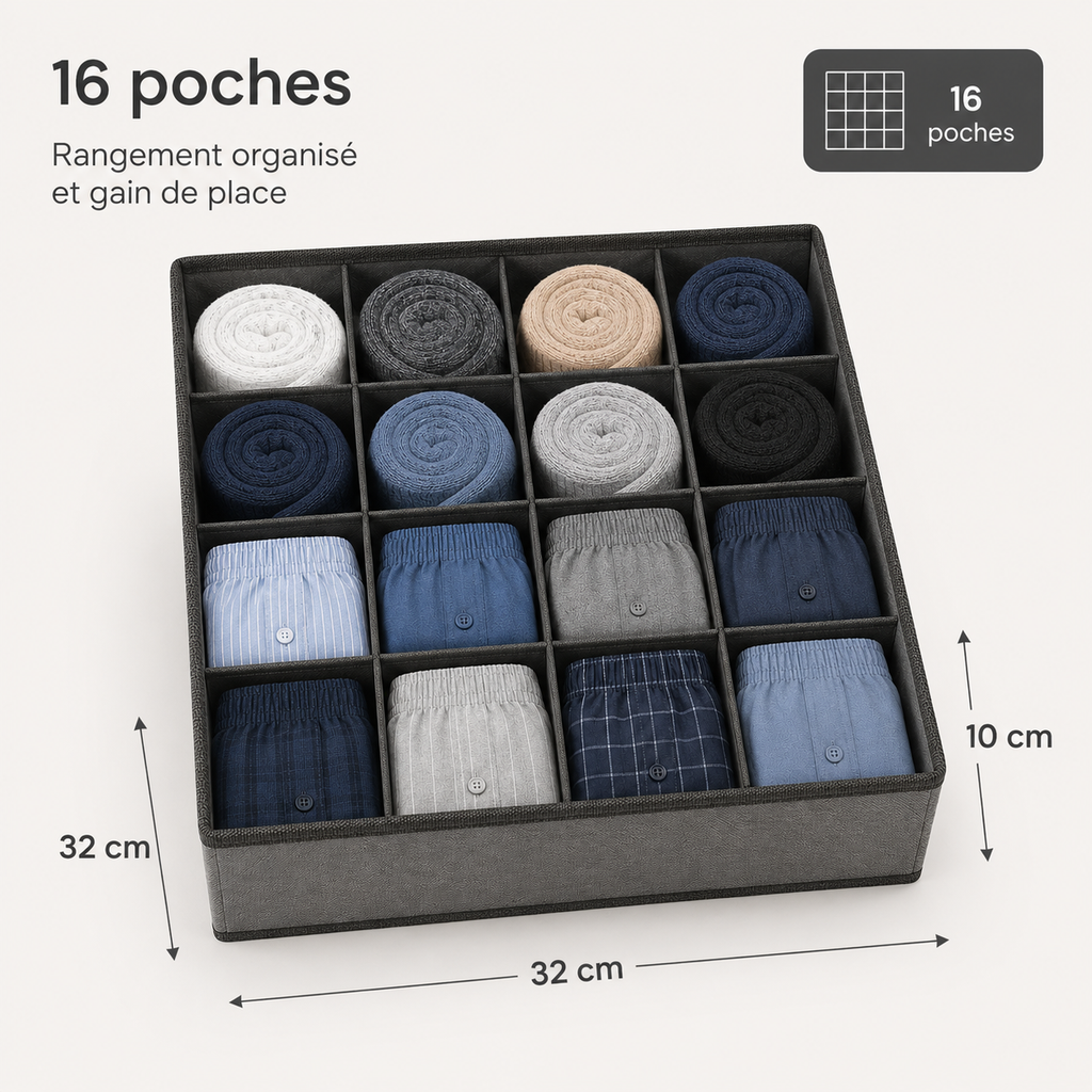 Organisateur de tiroir pour caleçons et chaussettes